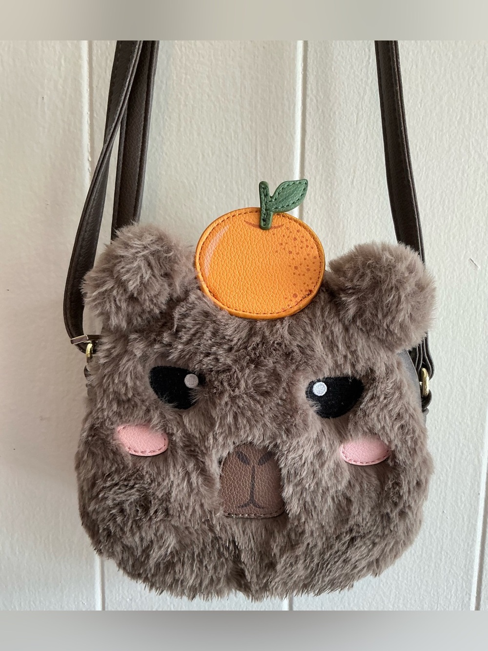 A Rare Faux Leather Hot Topic Capybara Plush Crossbody Bag Fuzzy Shoulder Purse